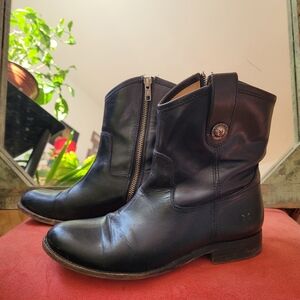 Frye Melissa Black Leather Ankle Short Boots - Size 6.5us